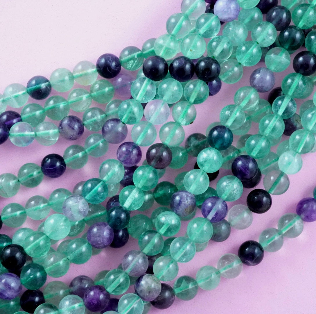 Rainbow Fluorite (Round)(Smooth)(4mm)(6mm)(8mm)(10mm)(12mm)(16"Strand)