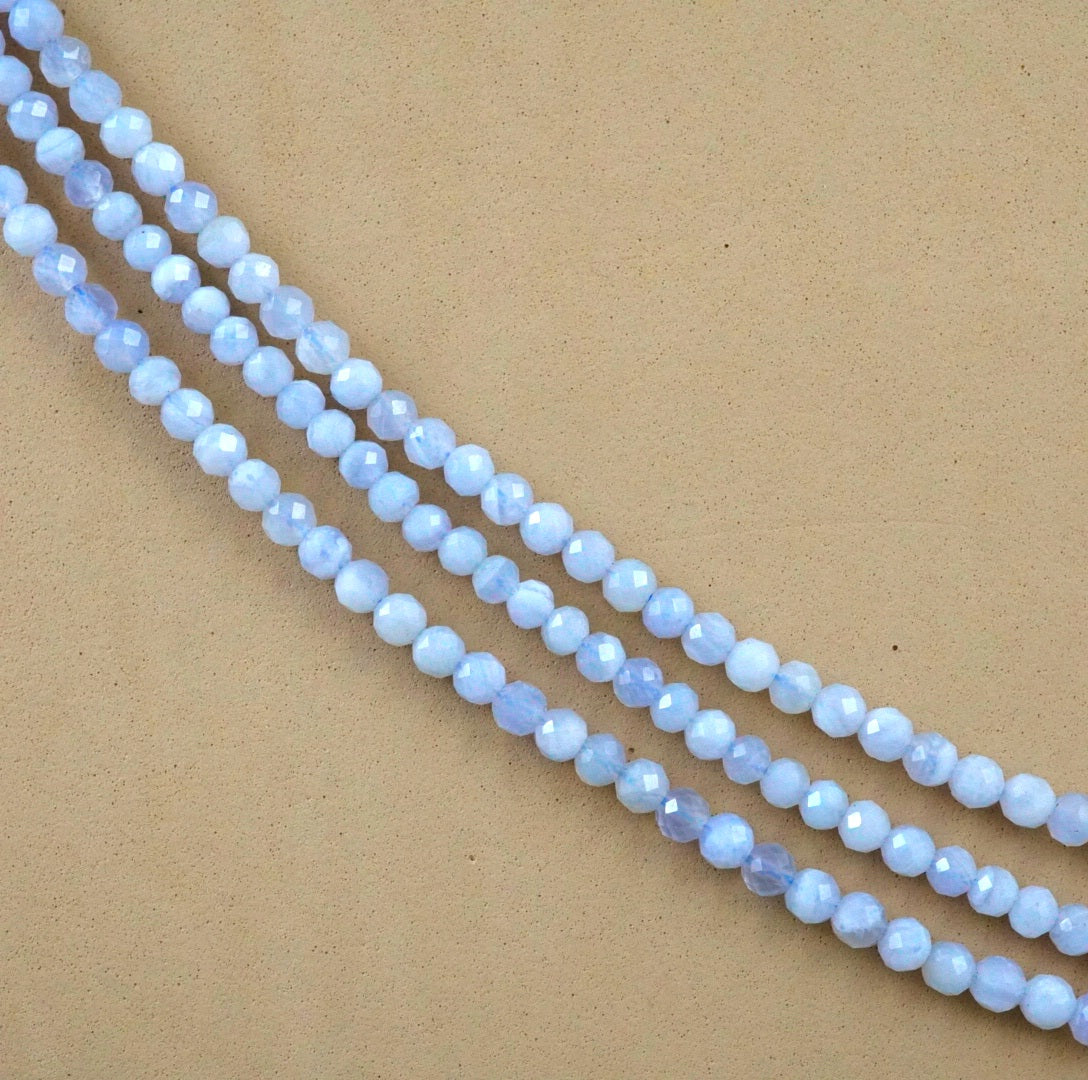 Blue Lace Agate (Round)(Faceted)(5mm)(16"Strand)