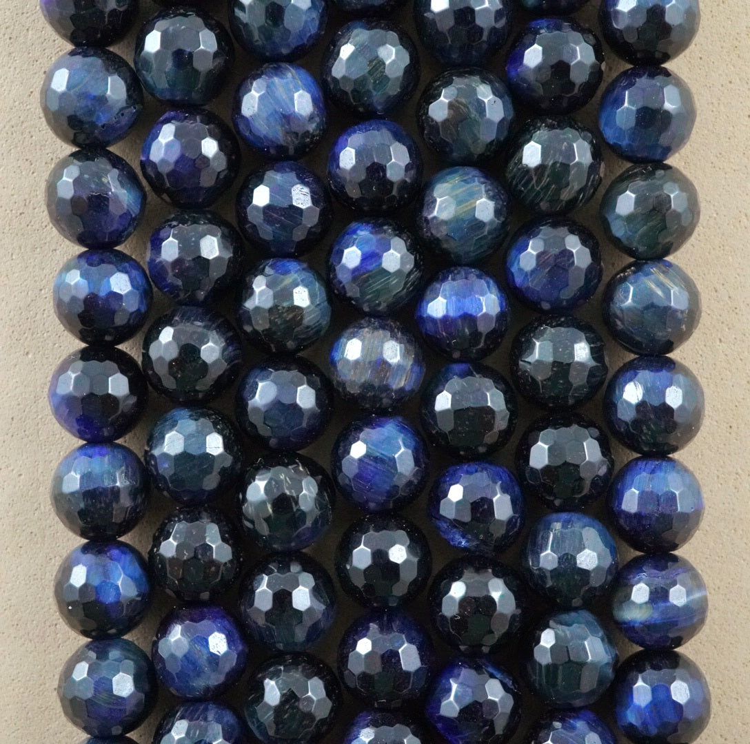 Blue Tiger Eye (Round)(Faceted)(8mm)(10mm)(16"Strand)