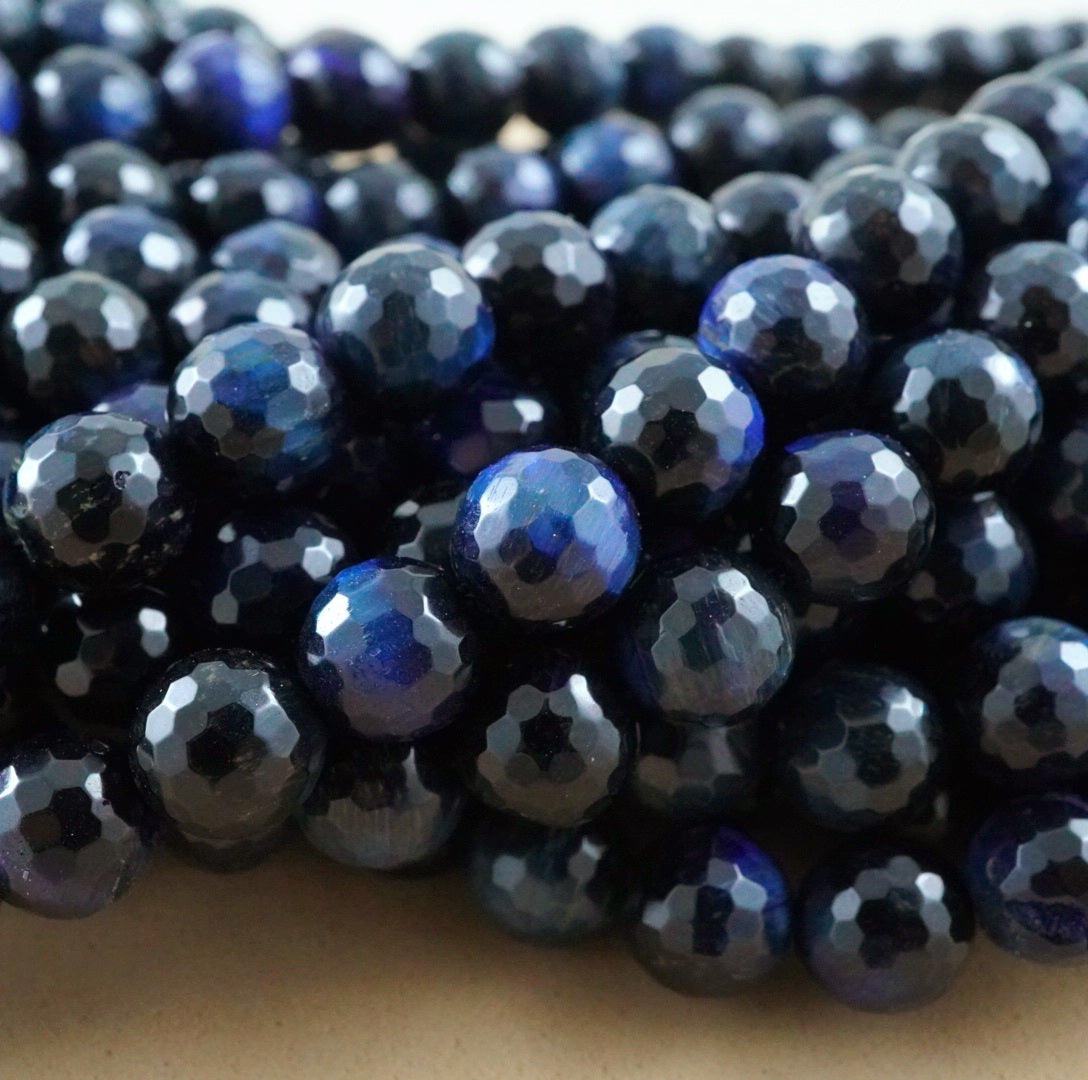 Blue Tiger Eye (Round)(Faceted)(8mm)(10mm)(16"Strand)