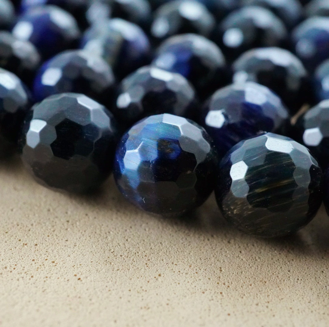 Blue Tiger Eye (Round)(Faceted)(8mm)(10mm)(16"Strand)