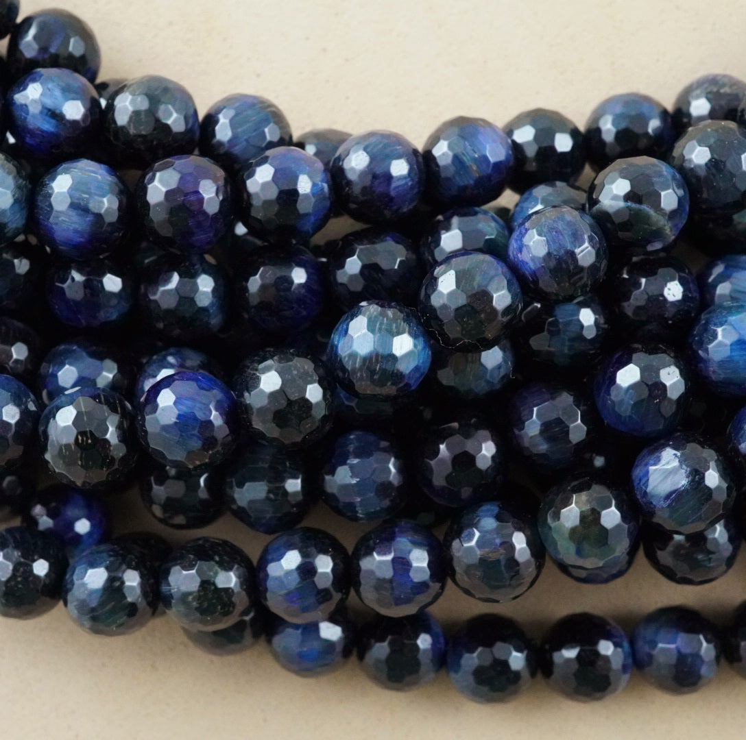 Blue Tiger Eye (Round)(Faceted)(8mm)(10mm)(16"Strand)