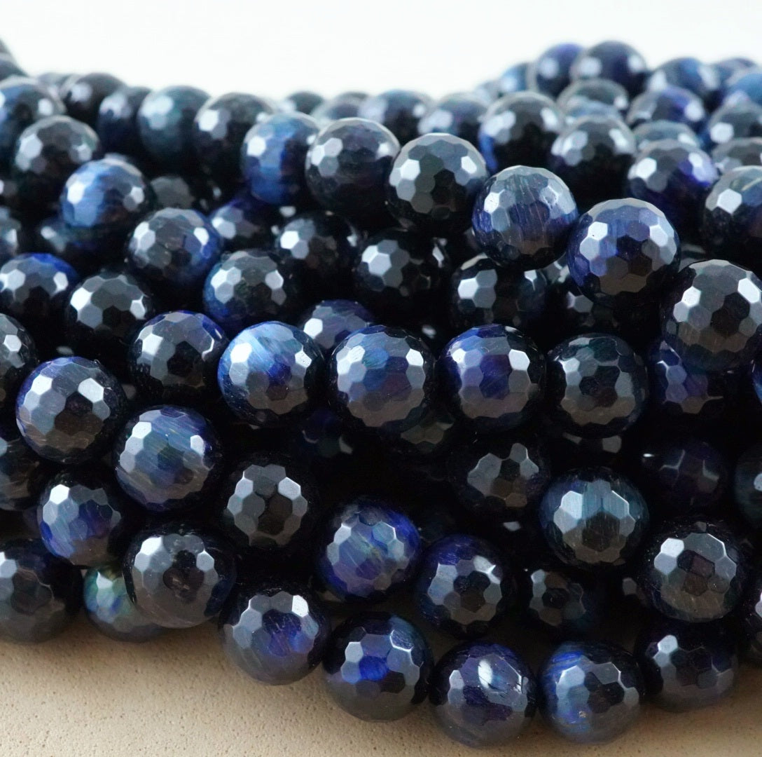 Blue Tiger Eye (Round)(Faceted)(8mm)(10mm)(16"Strand)