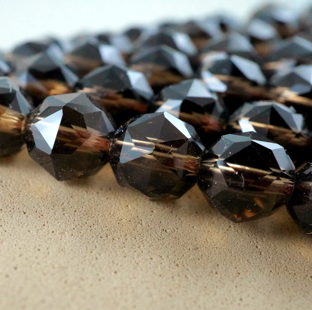 Smoky Quartz (Round)(Premium)(Faceted)(6mm)(8mm)(10mm)(12mm)(14mm)(16"Strand)