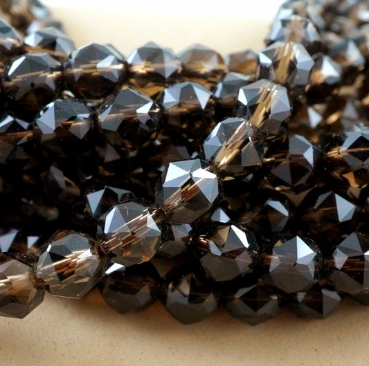 Smoky Quartz (Round)(Premium)(Faceted)(6mm)(8mm)(10mm)(12mm)(14mm)(16"Strand)