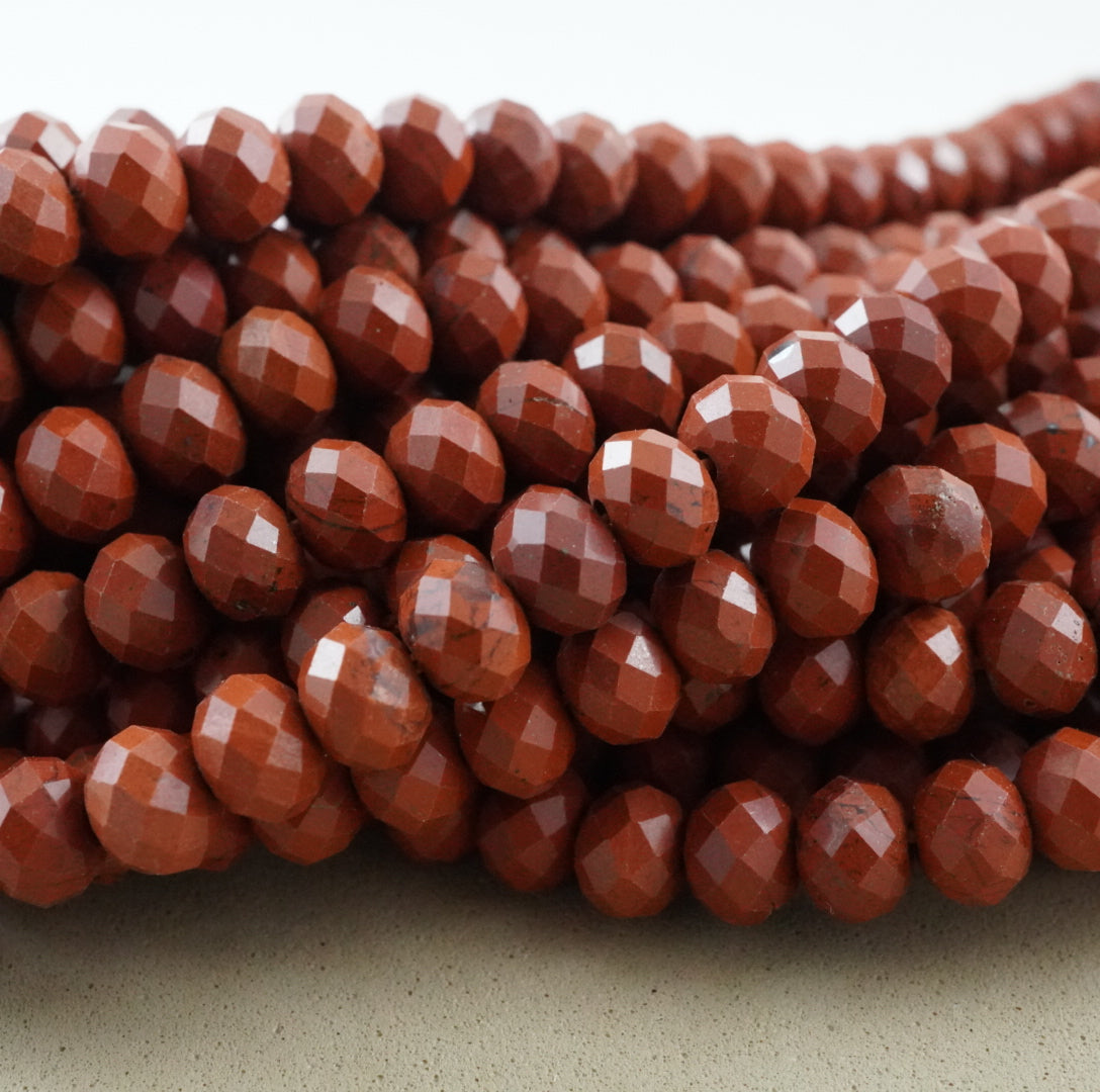 Red Jasper (Rondelle)(Faceted)(6x4mm)(15.5"Strand)