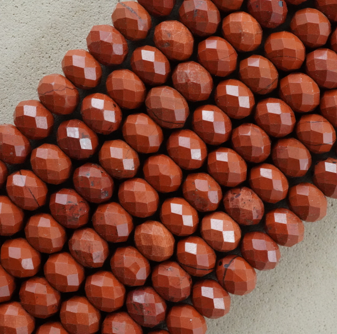 Red Jasper (Rondelle)(Faceted)(6x4mm)(15.5"Strand)