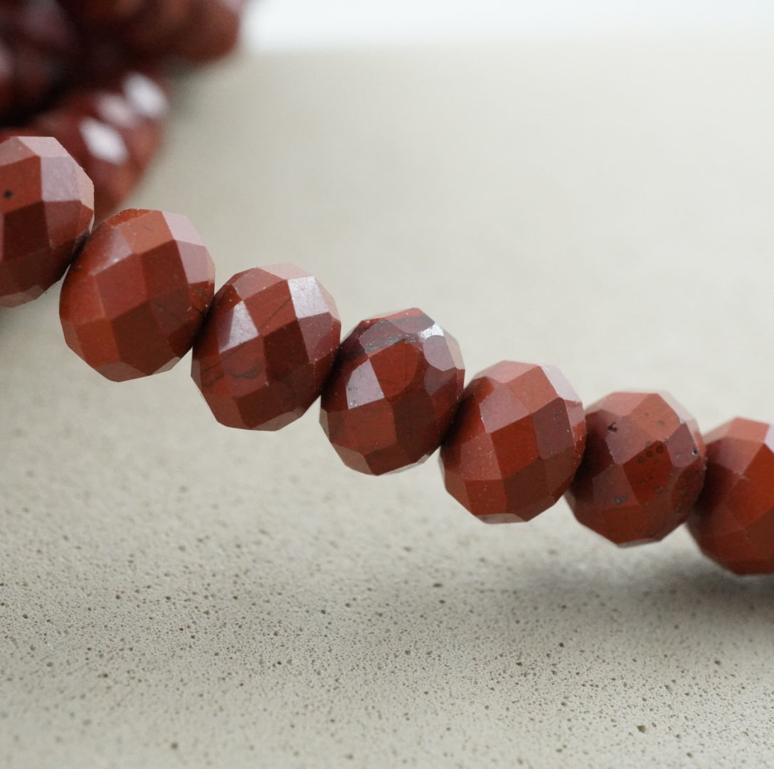 Red Jasper (Rondelle)(Faceted)(6x4mm)(15.5"Strand)