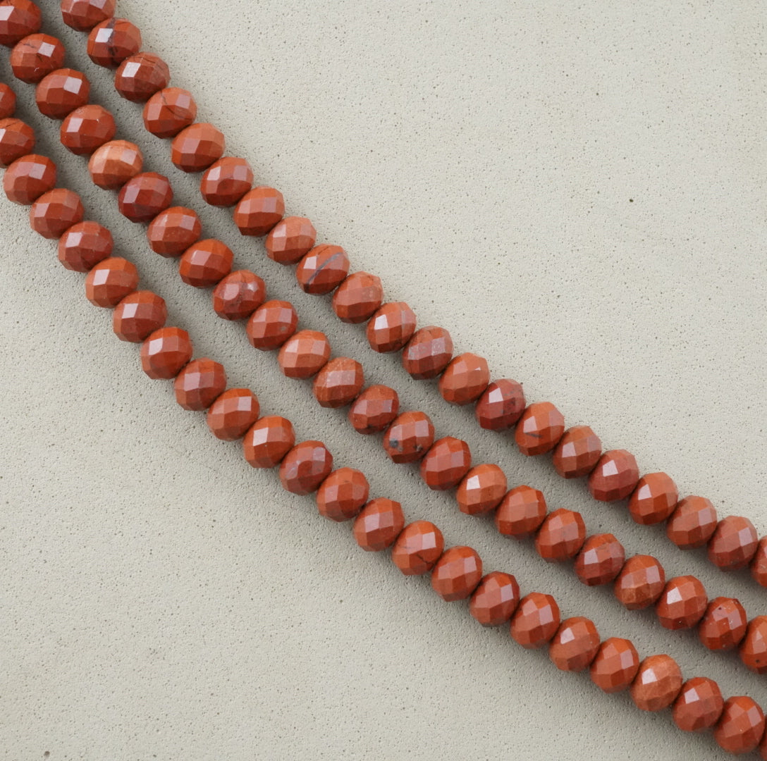 Red Jasper (Rondelle)(Faceted)(6x4mm)(15.5"Strand)