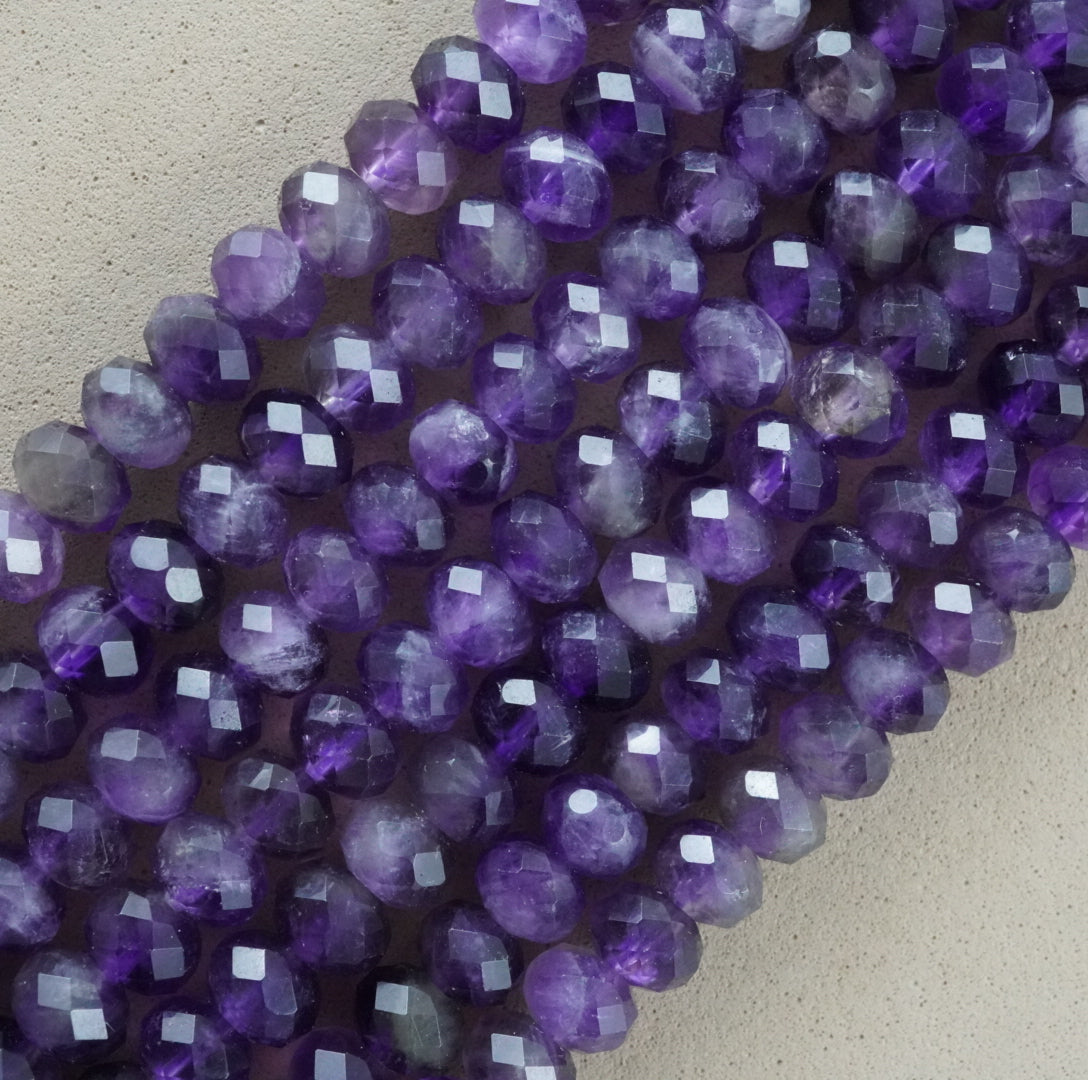 Amethyst (Rondelle)(Faceted)(6x4mm)(15.5"Strand)