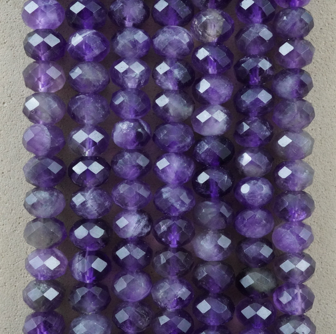 Amethyst (Rondelle)(Faceted)(6x4mm)(15.5"Strand)