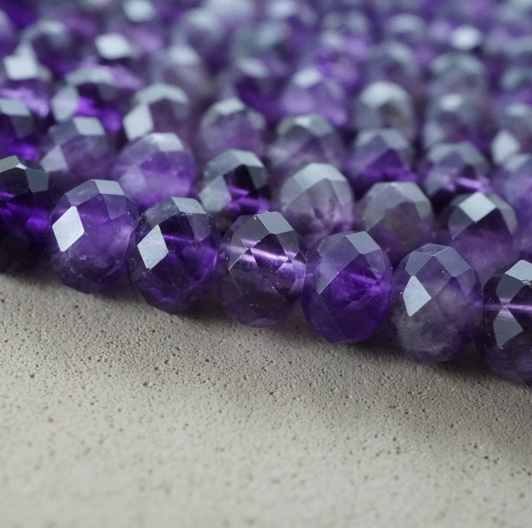 Amethyst (Rondelle)(Faceted)(6x4mm)(15.5"Strand)