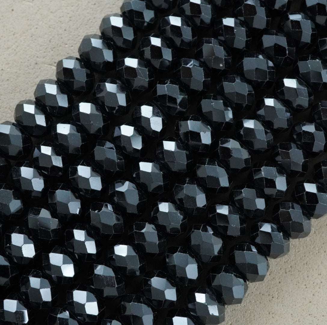 Black Spinel (Rondelle)(Faceted)(6x4mm)(15.5"Strand)