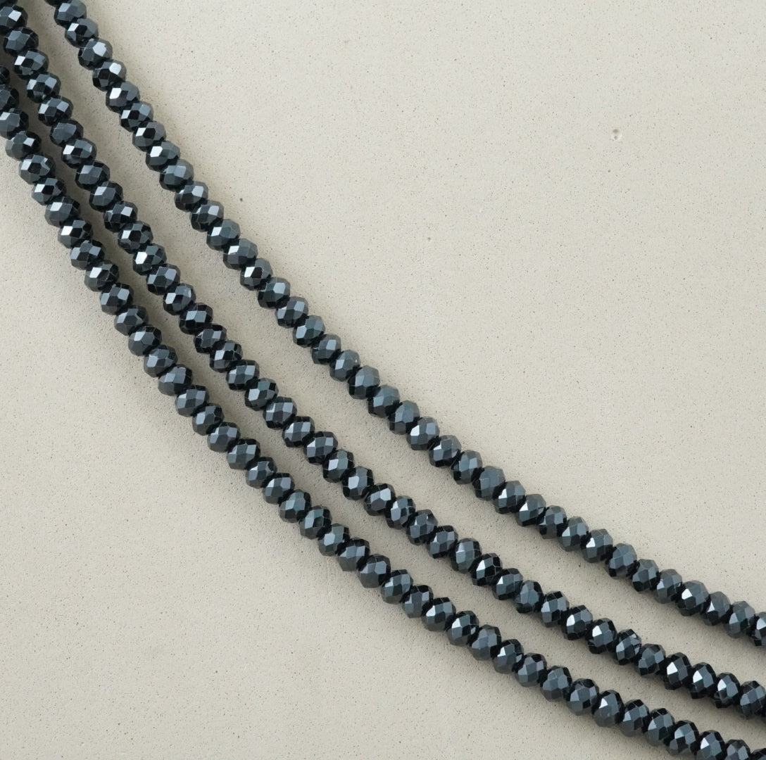 Black Spinel (Rondelle)(Faceted)(6x4mm)(15.5"Strand)