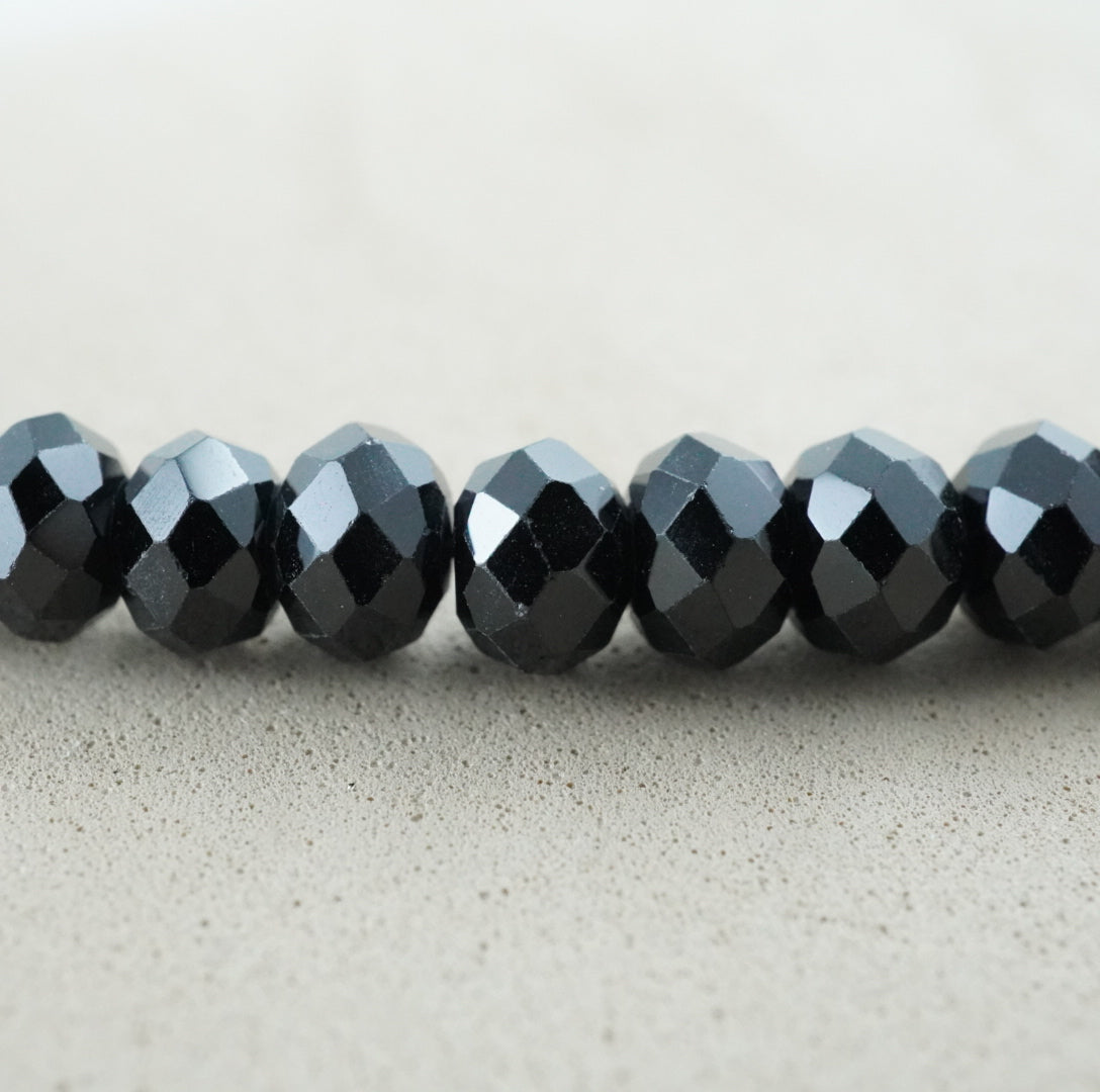 Black Spinel (Rondelle)(Faceted)(6x4mm)(15.5"Strand)