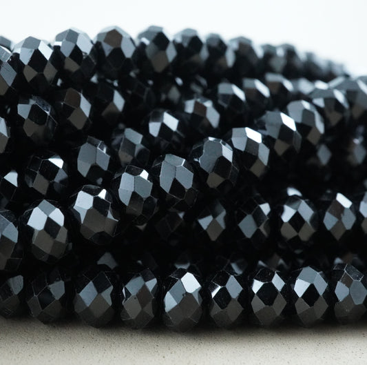 Black Spinel (Rondelle)(Faceted)(6x4mm)(15.5"Strand)