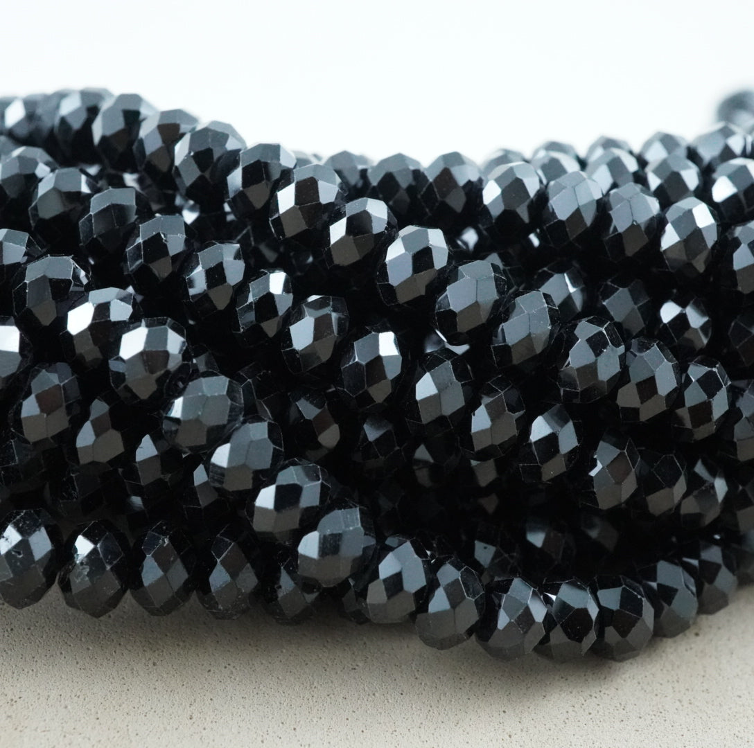 Black Spinel (Rondelle)(Faceted)(6x4mm)(15.5"Strand)