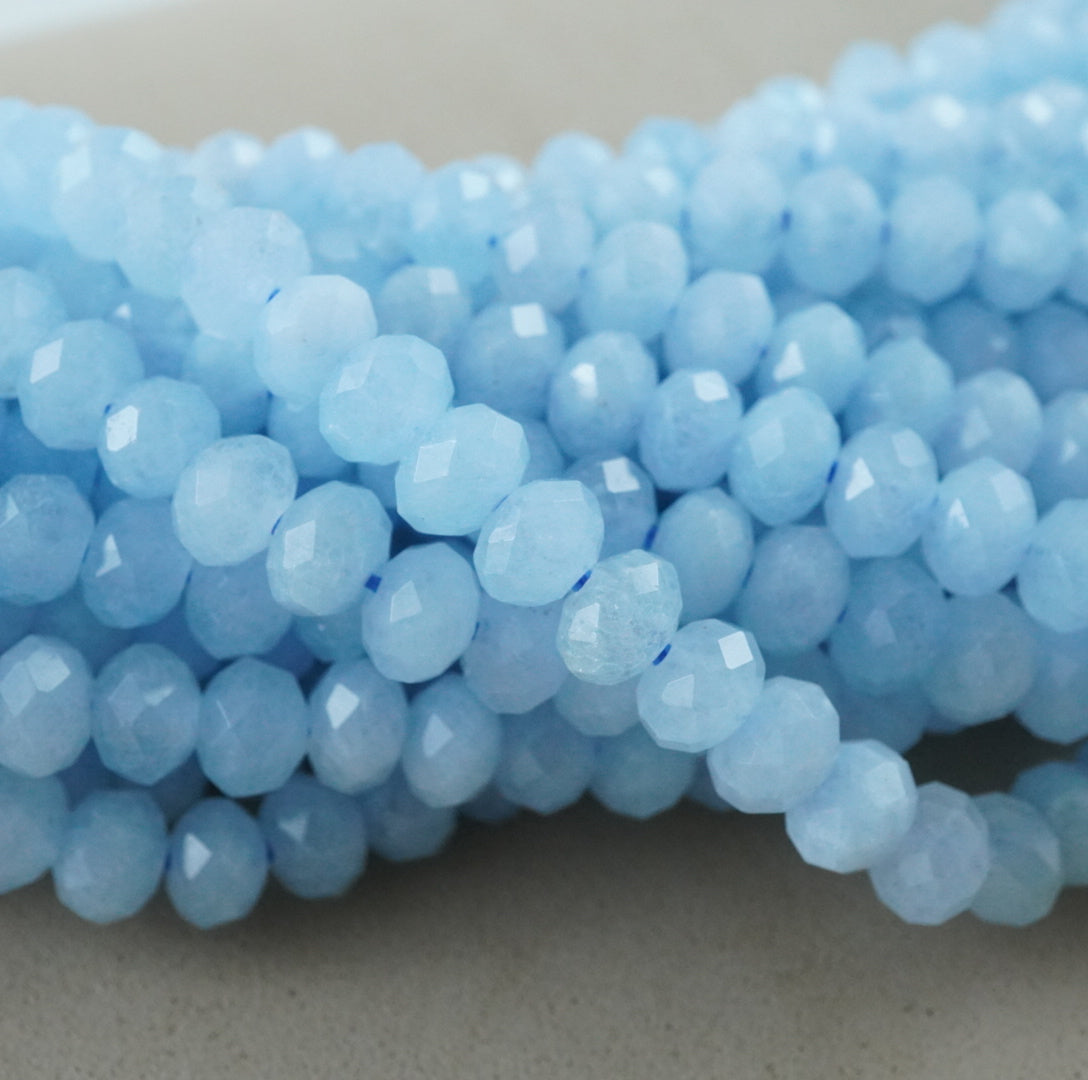 Aquamarine (Rondelle)(Faceted)(6x4mm)(15.5"Strand)