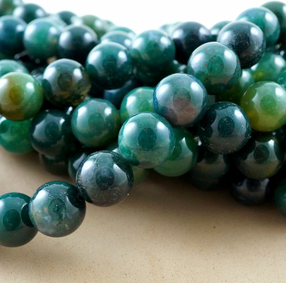 Moss Agate (Round)(Smooth)(4mm)(6mm)(8mm)(10mm)(12mm)(16"Strand)