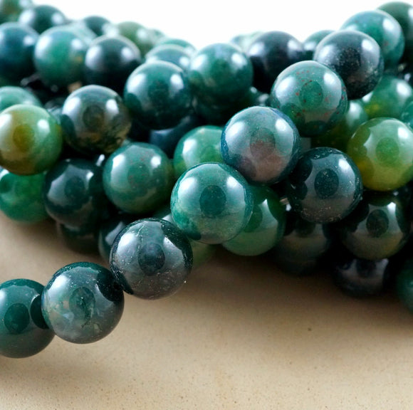Moss Agate (Round)(Smooth)(4mm)(6mm)(8mm)(10mm)(12mm)(16