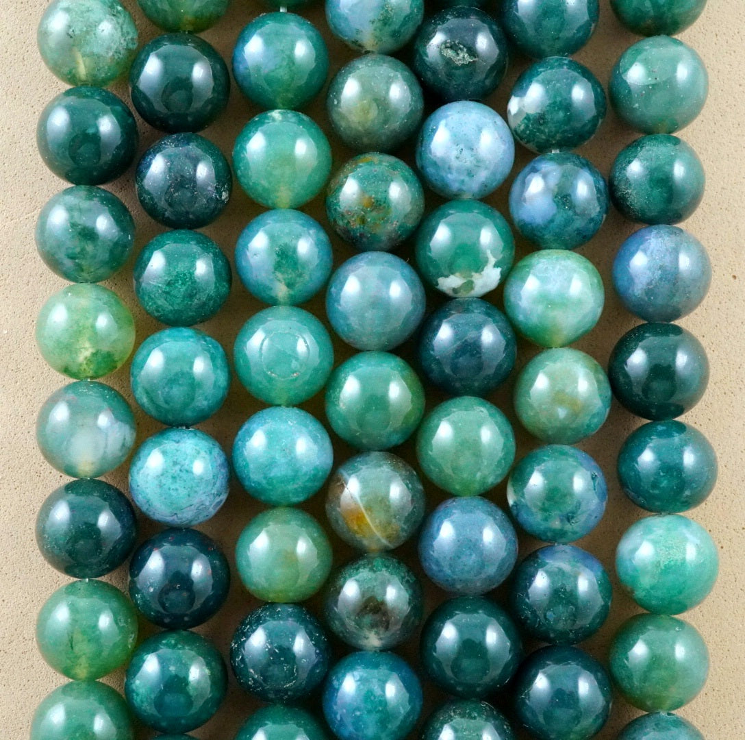 Moss Agate (Round)(Smooth)(4mm)(6mm)(8mm)(10mm)(12mm)(16"Strand)