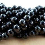 Black Onyx (Round)(Faceted)(4mm)(6mm)(8mm)(10mm)(12mm)(16"Strand)