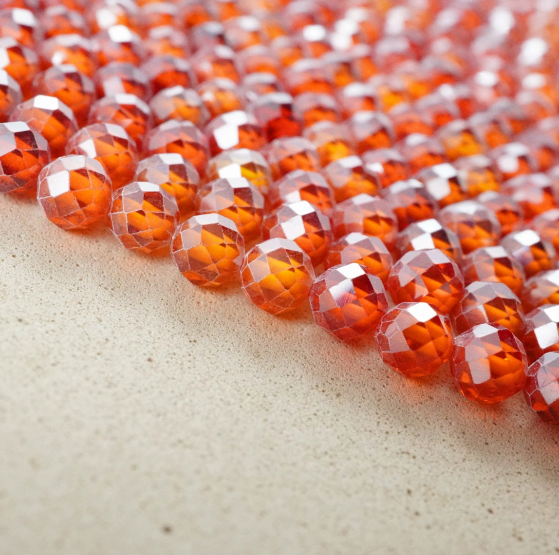 Cubic Zirconia (Round)(Micro)(Faceted)(Orange)(Dyed)(2mm)(4mm)(16"Strand)