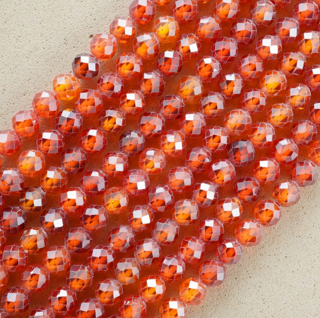 Cubic Zirconia (Round)(Micro)(Faceted)(Orange)(Dyed)(2mm)(4mm)(16"Strand)