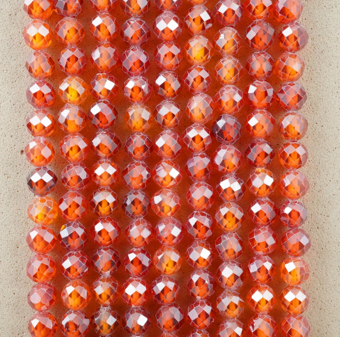 Cubic Zirconia (Round)(Micro)(Faceted)(Orange)(Dyed)(2mm)(4mm)(16"Strand)