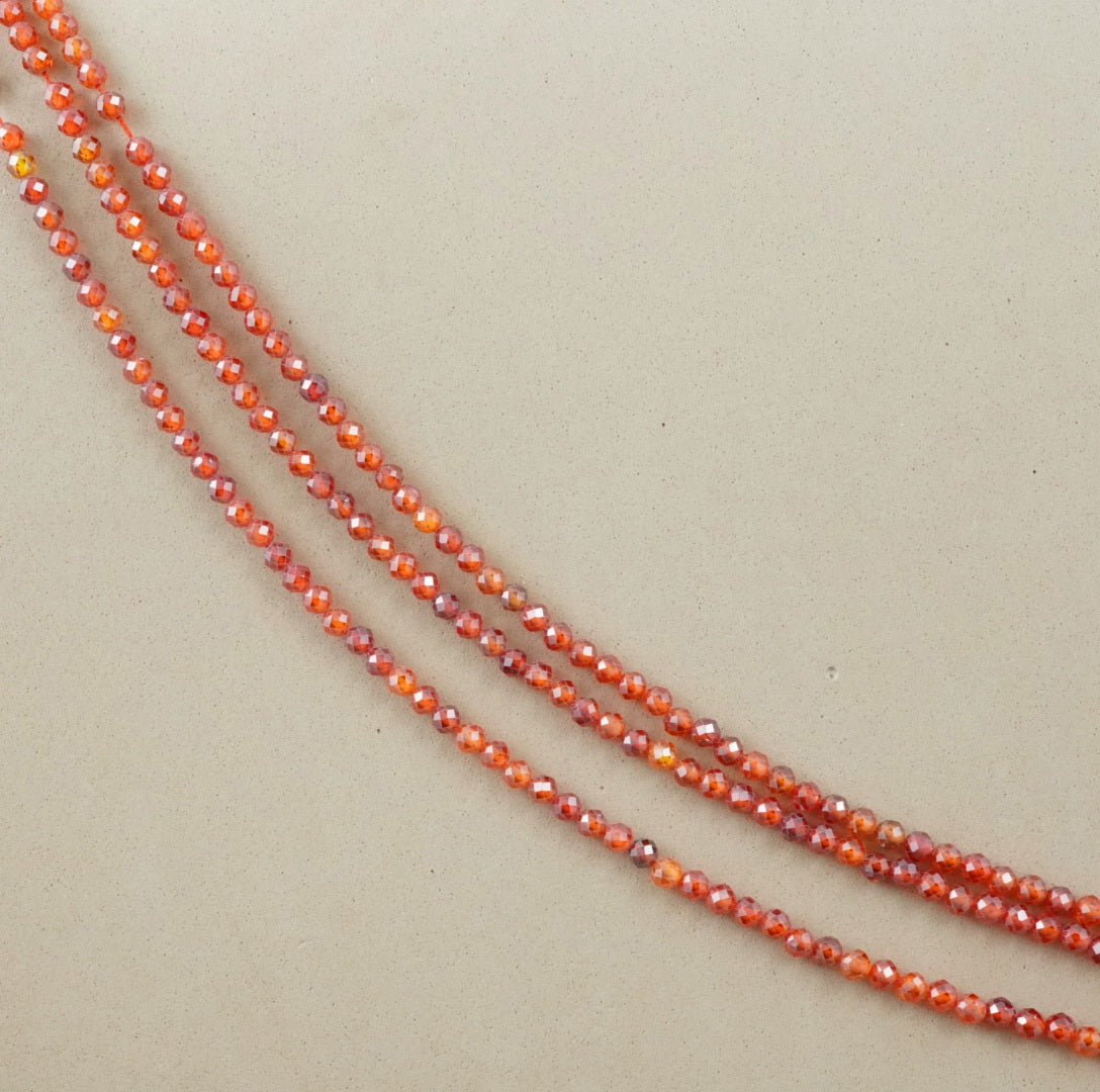 Cubic Zirconia (Round)(Micro)(Faceted)(Orange)(Dyed)(2mm)(4mm)(16"Strand)