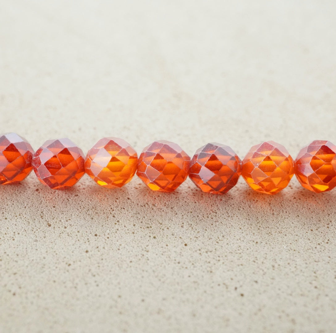 Cubic Zirconia (Round)(Micro)(Faceted)(Orange)(Dyed)(2mm)(4mm)(16"Strand)