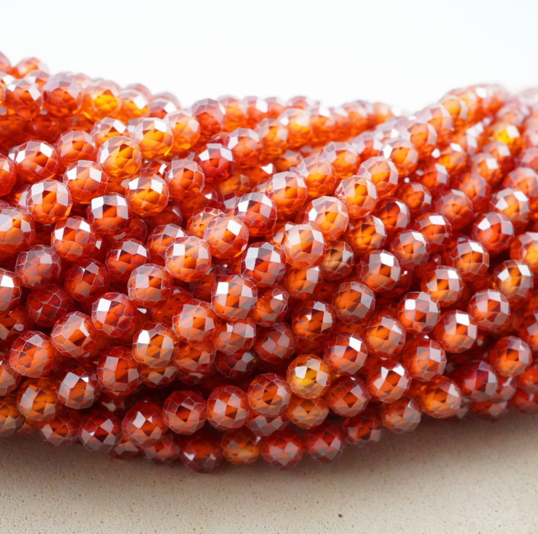 Cubic Zirconia (Round)(Micro)(Faceted)(Orange)(Dyed)(2mm)(4mm)(16"Strand)