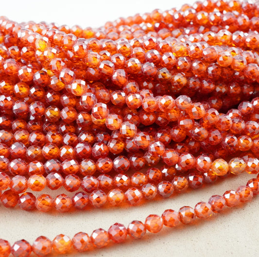 Cubic Zirconia (Round)(Micro)(Faceted)(Orange)(Dyed)(2mm)(4mm)(16"Strand)