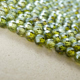 Cubic Zirconia (Round)(Faceted)(Green)(Dyed)(2mm)(4mm)(16"Strand)
