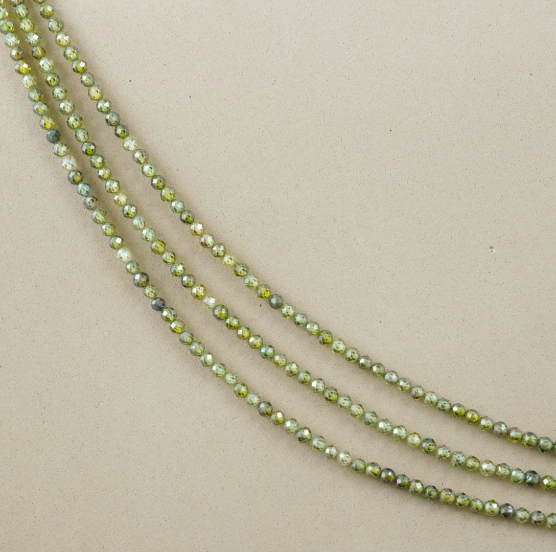 Cubic Zirconia (Round)(Micro)(Faceted)(Green)(Dyed)(2mm)(4mm)(16"Strand)