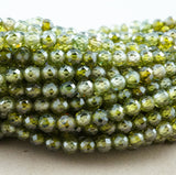 Cubic Zirconia (Round)(Faceted)(Green)(Dyed)(2mm)(4mm)(16"Strand)