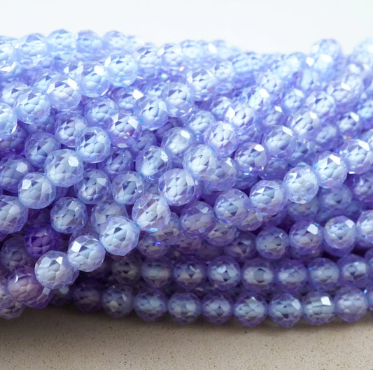 Cubic Zirconia (Round)(Micro)(Faceted)(Lavender)(Dyed)(2mm)(4mm)(16"Strand)