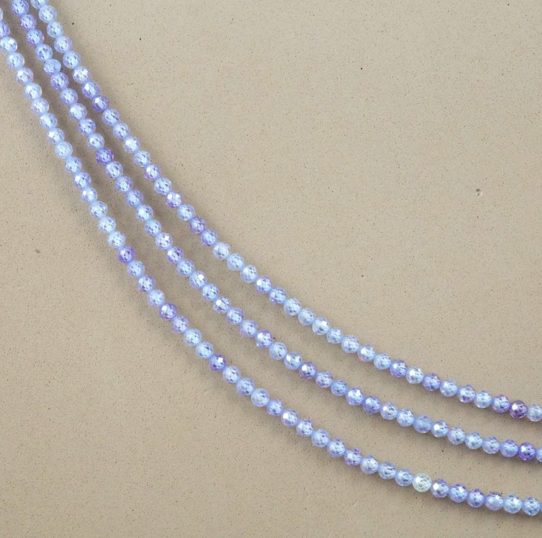 Cubic Zirconia (Round)(Micro)(Faceted)(Lavender)(Dyed)(2mm)(4mm)(16"Strand)