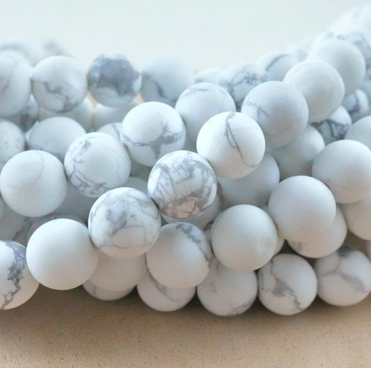 Howlite (Round)(Matte)(4mm)(6mm)(8mm)(10mm)(12mm)(16"Strand)