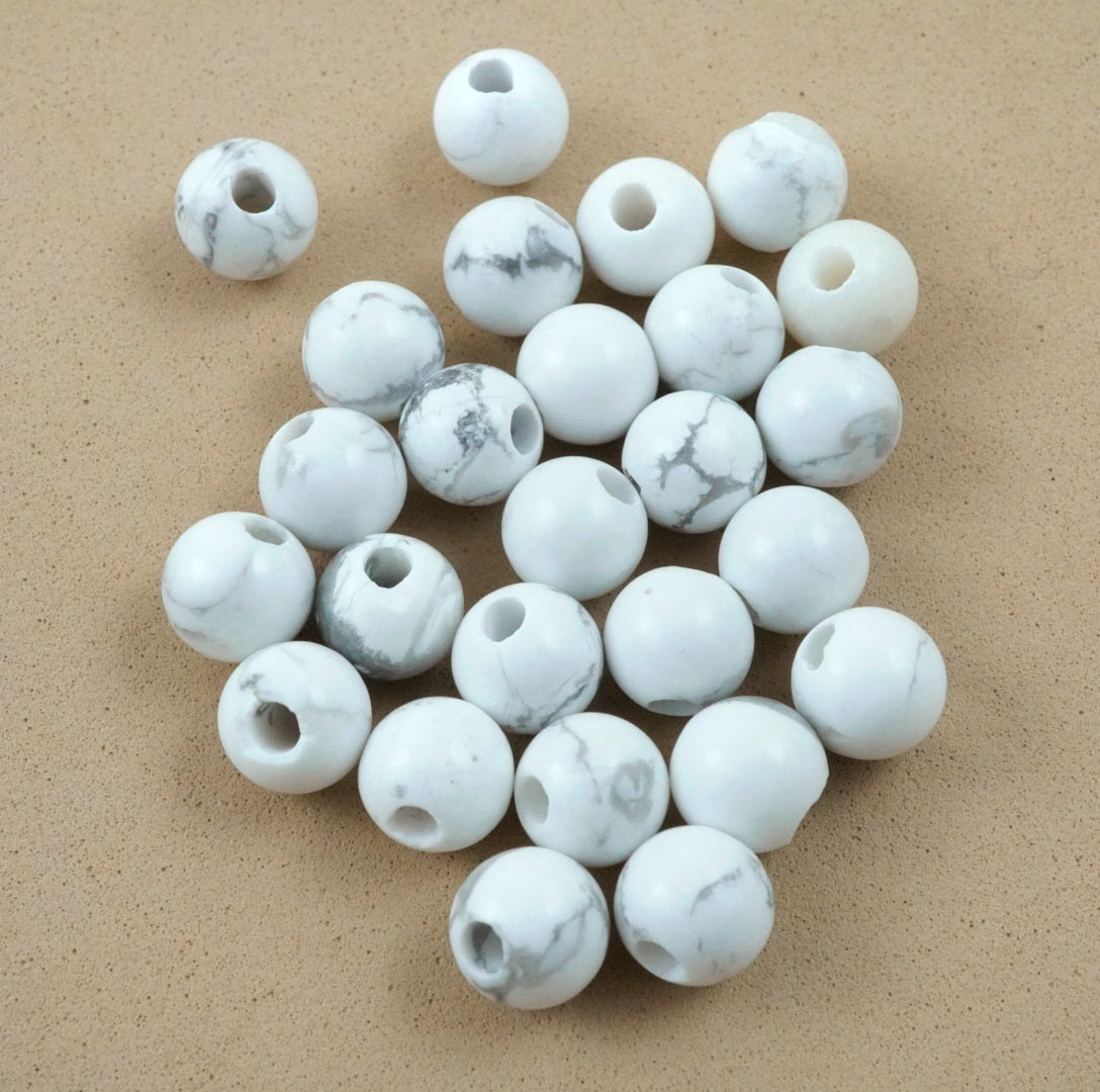 Howlite (Large Hole)(Round)(Smooth)(8mm)(10mm)(8"Strand)