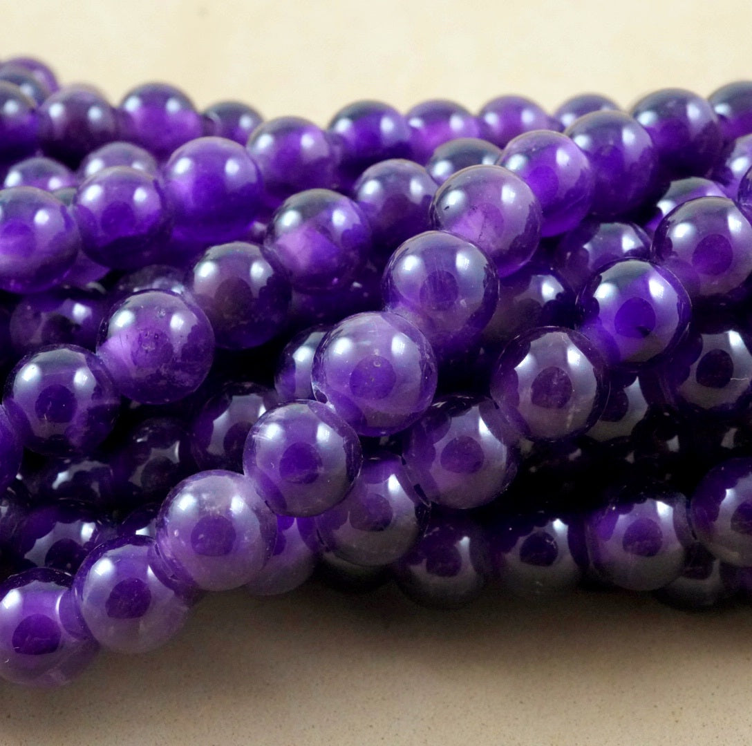Amethyst (Large Hole)(Round)(Smooth)(8mm)(10mm)(8"Strand)