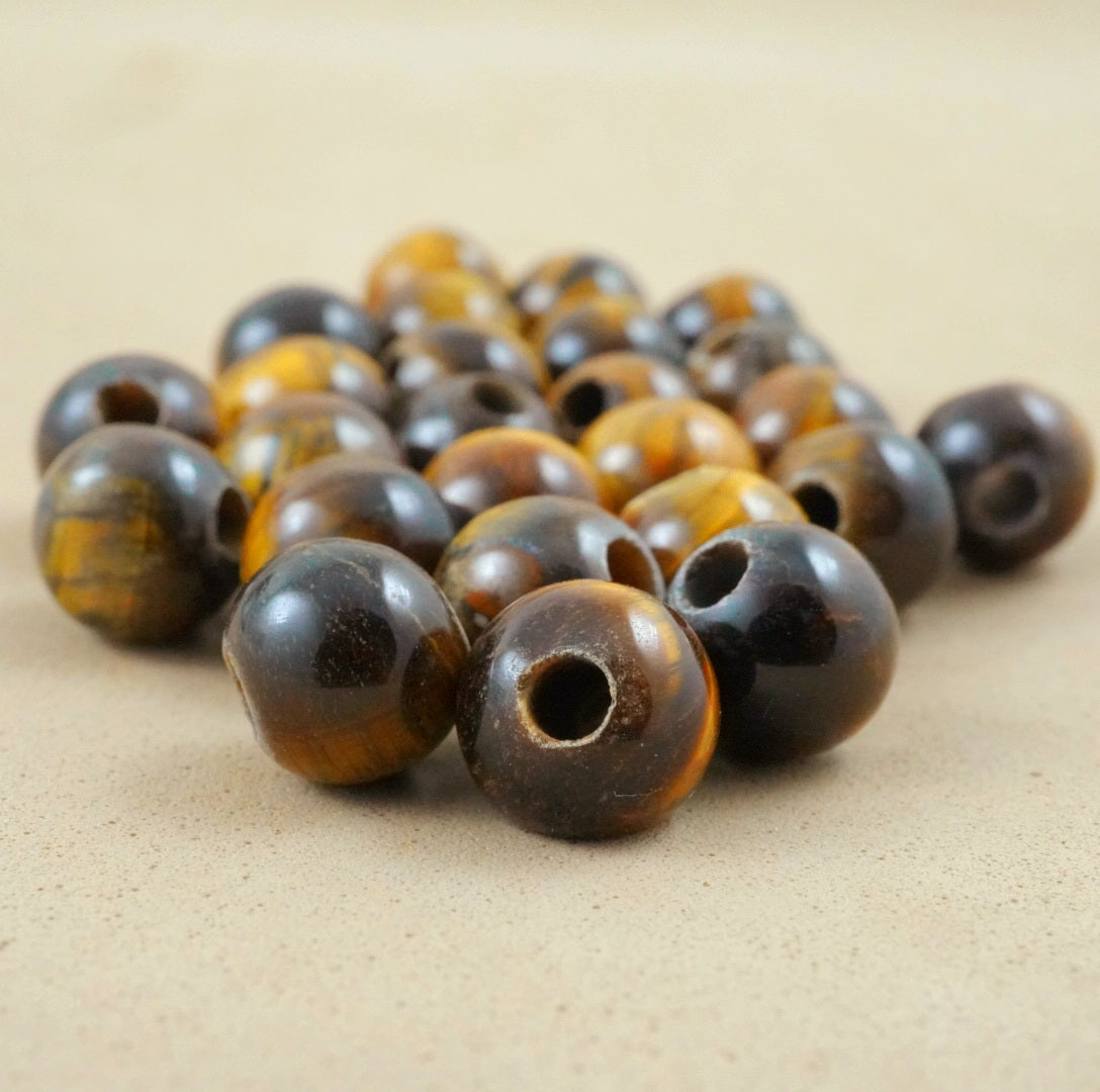 Tiger Eye (Large Hole)(Round)(Smooth)(8mm)(10mm)(8"Strand)