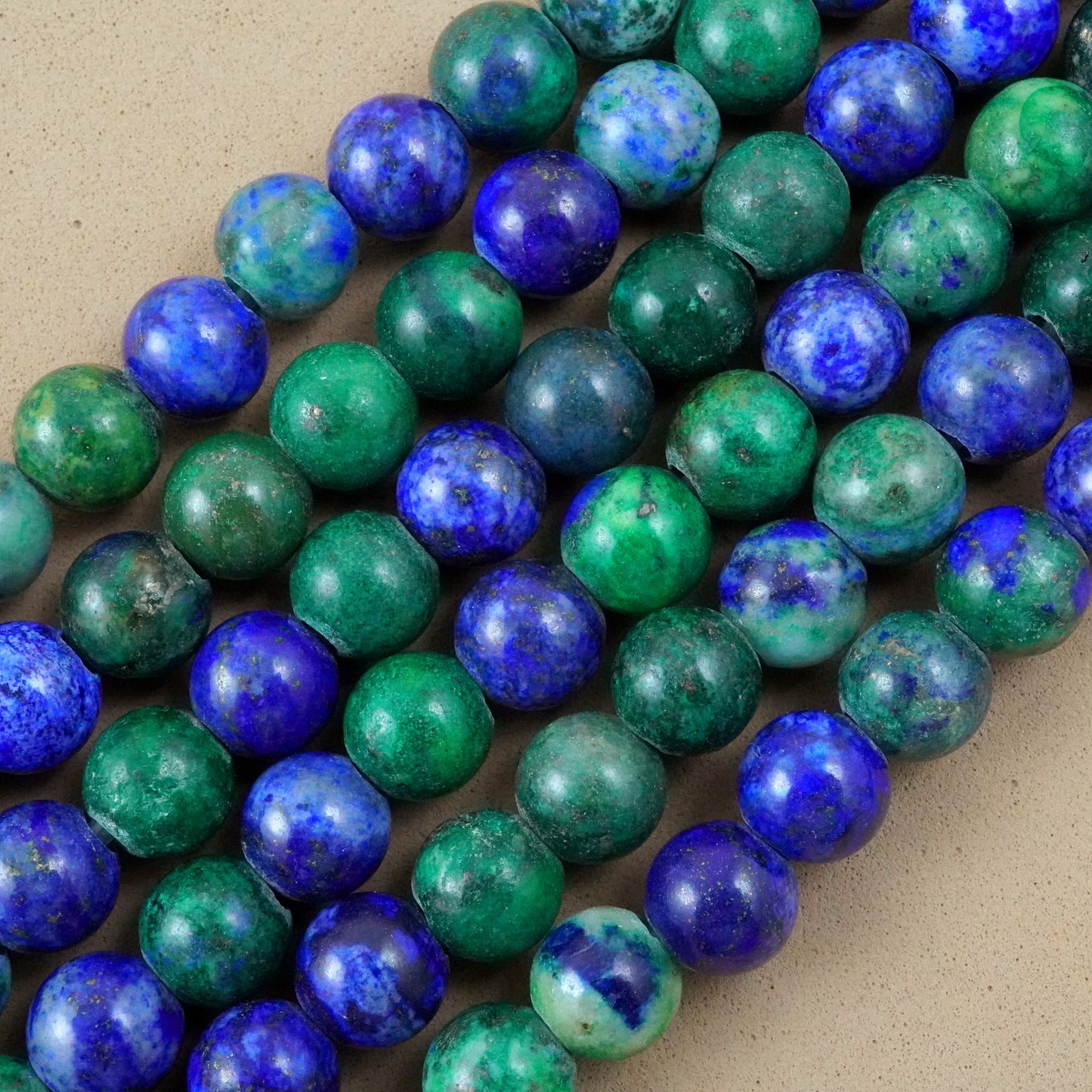 Azurite Malachite (Large Hole)(Round)(Smooth)(8mm)(10mm)(8"Strand)