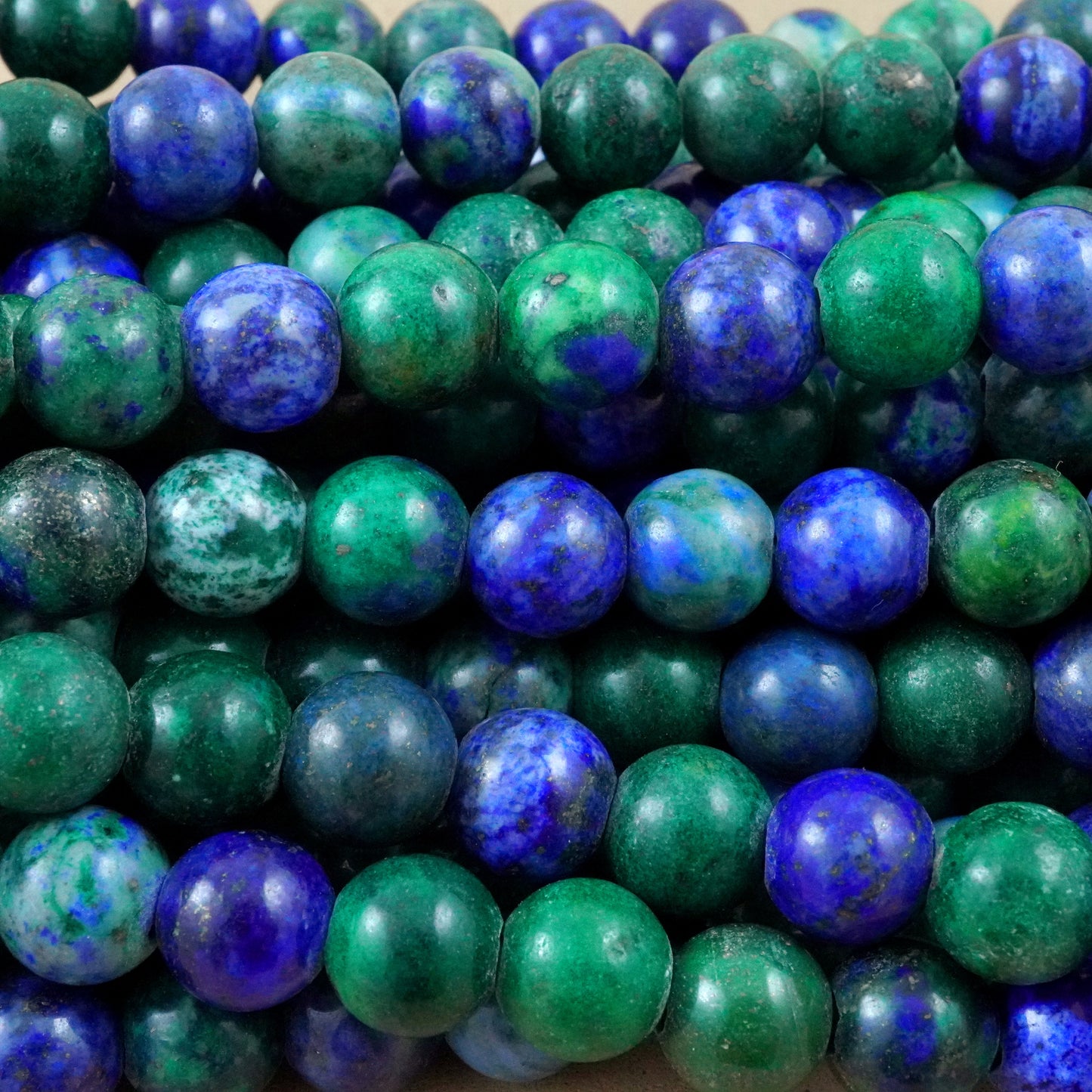 Azurite Malachite (Large Hole)(Round)(Smooth)(8mm)(10mm)(8"Strand)