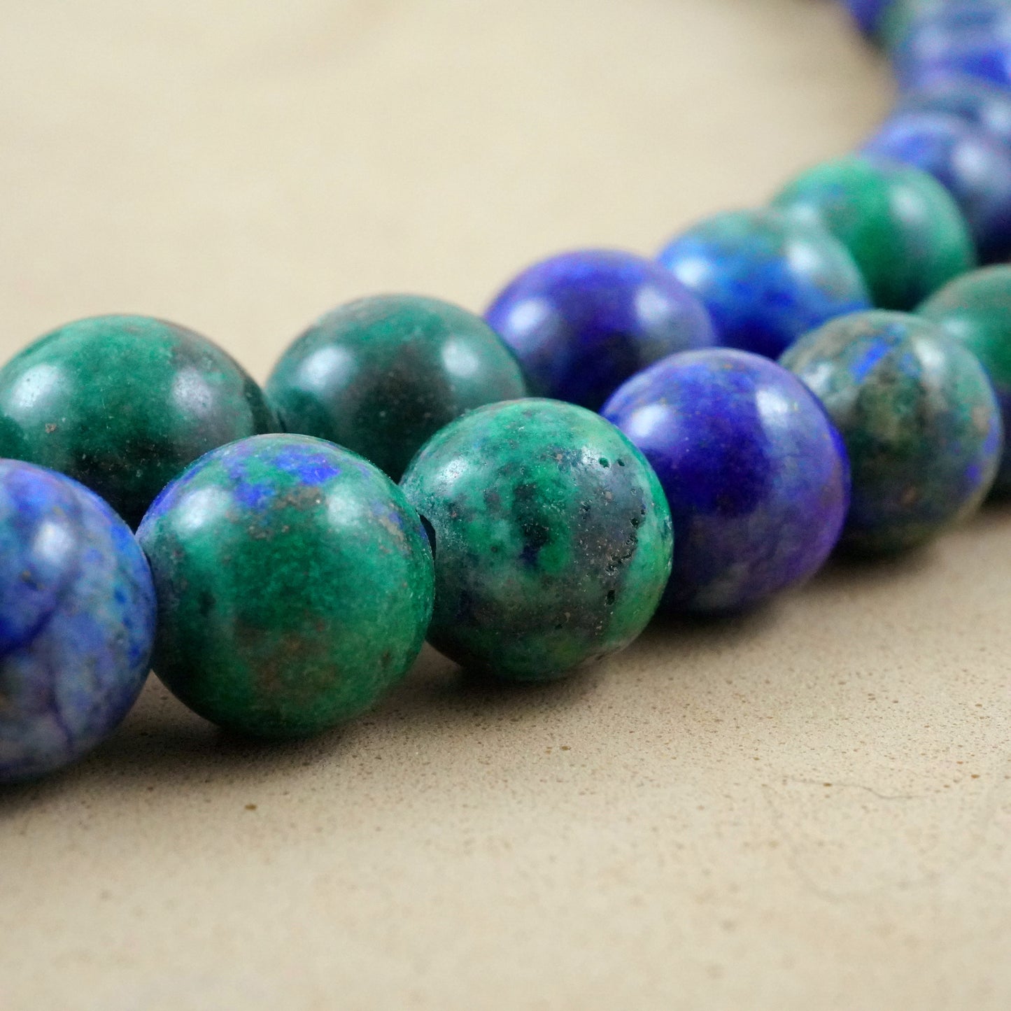 Azurite Malachite (Large Hole)(Round)(Smooth)(8mm)(10mm)(8"Strand)