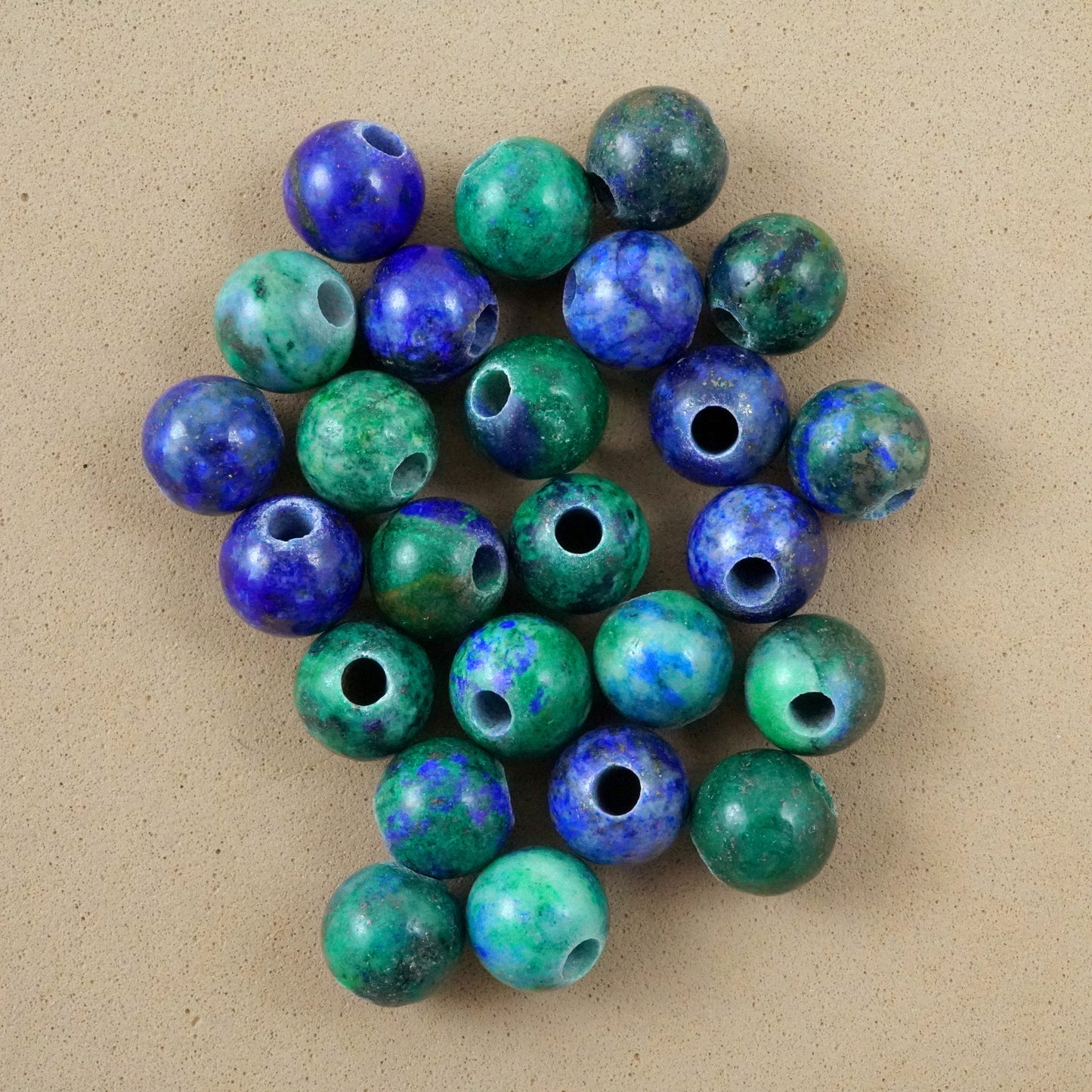 Azurite Malachite (Large Hole)(Round)(Smooth)(8mm)(10mm)(8"Strand)