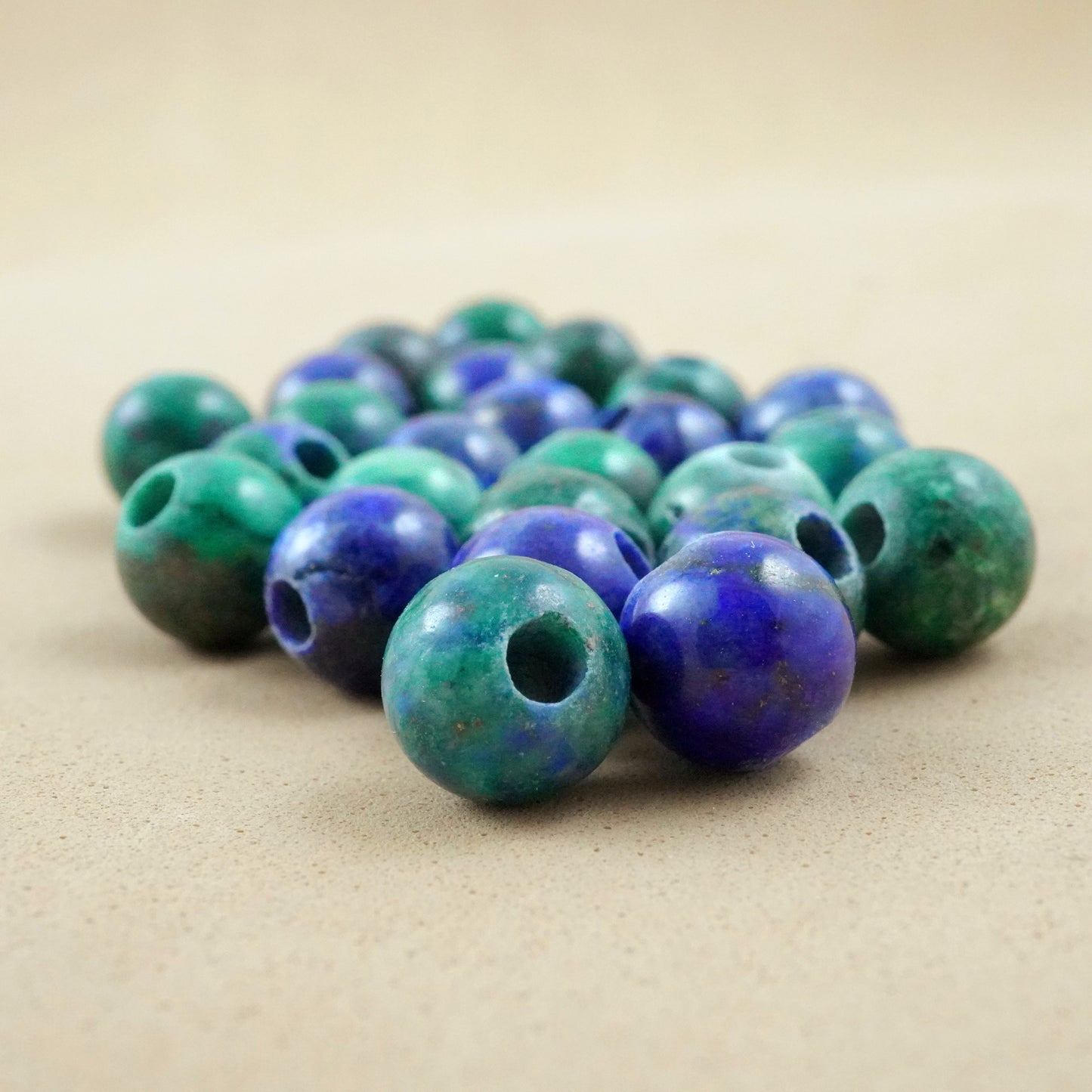 Azurite Malachite (Large Hole)(Round)(Smooth)(8mm)(10mm)(8"Strand)