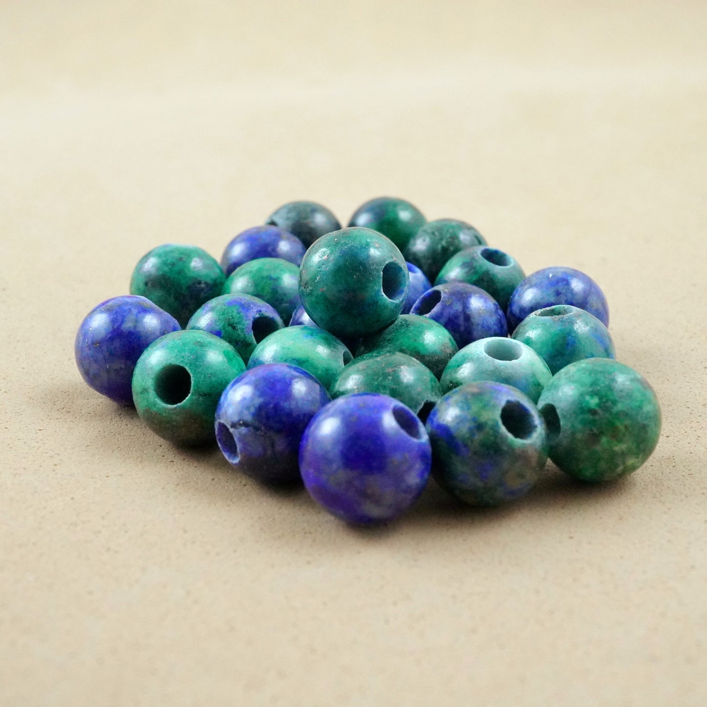 Azurite Malachite (Large Hole)(Round)(Smooth)(8mm)(10mm)(8"Strand)