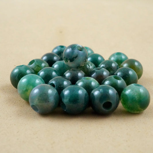 Moss Agate (Large Hole)(Round)(Smooth)(8mm)(10mm)(8"Strand)