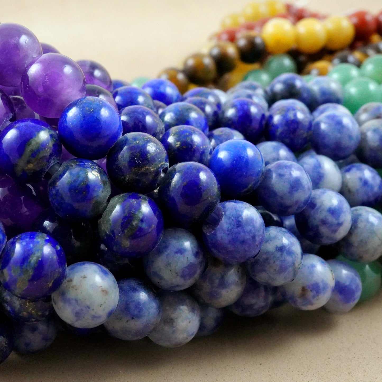 7 Chakra Stone Beads (Large Hole)(Round)(Smooth)(8mm)(10mm)(8"Strand)